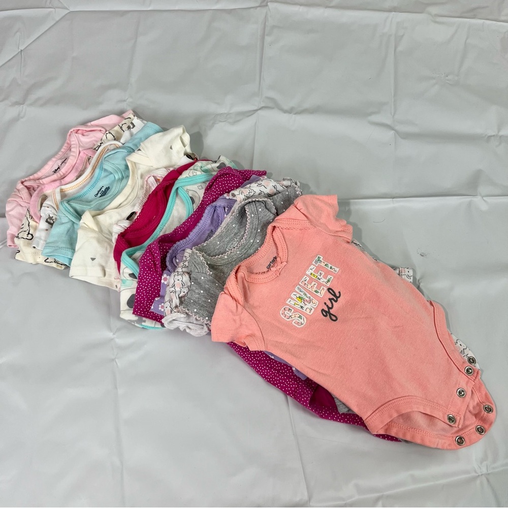 Bodysuit Short‎ Sleeve various brands Lot Baby Girls 0/3 Months 13 Pieces